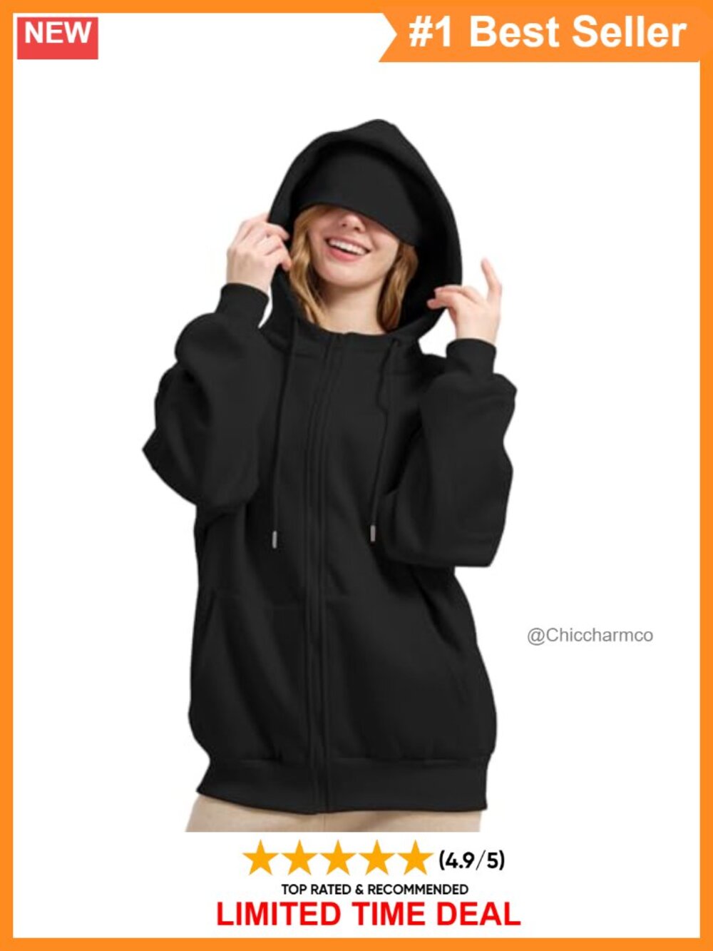 Oversized Fleece Zip Up Hoodie Built In Eye Mask Travel Sweatshirt